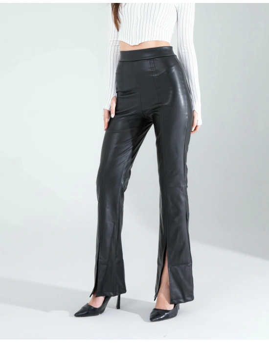 Yırtmaçlı Deri Pantolon