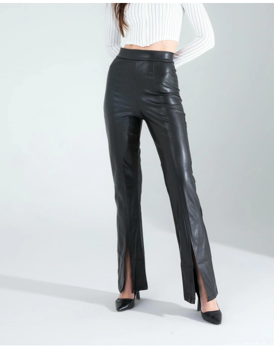 Yırtmaçlı Deri Pantolon