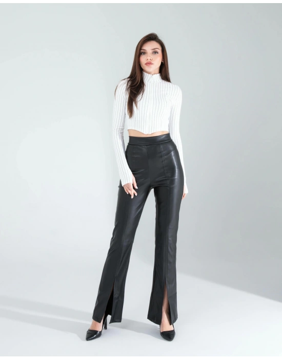 Yırtmaçlı Deri Pantolon