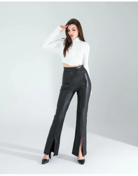 Yırtmaçlı Deri Pantolon