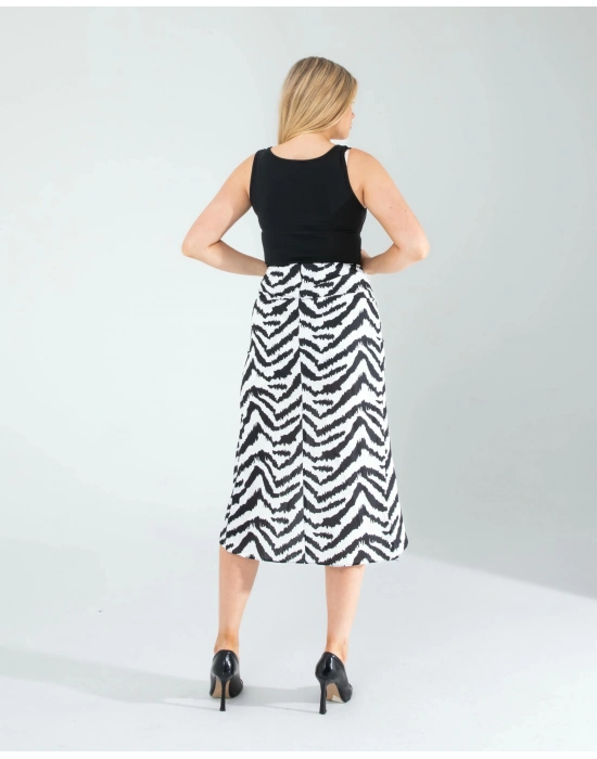 Zebra Desen Yandan Büzgülü Etek