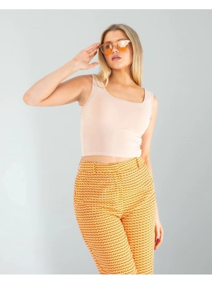 Bej Kare Yaka Basic Bluz