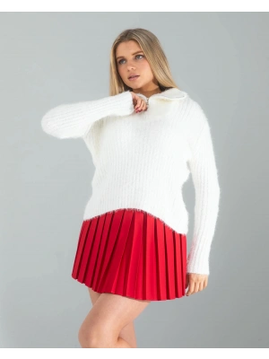 Beyaz Fermuarlı Sakal Triko