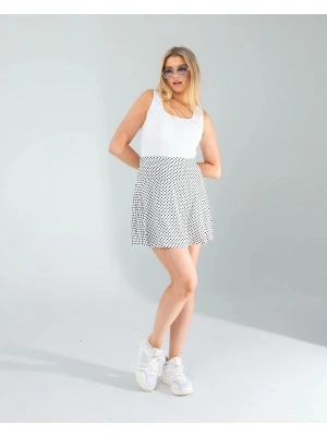 Beyaz Mini Puantiye Desenli Şort Etek