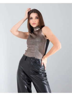 Bronz Bisiklet Yaka Varaklı Triko