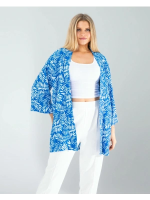 Çiçek Desen Mavi Kimono