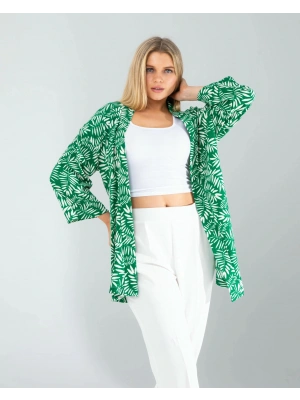 Çiçek Desen Yeşil Kimono