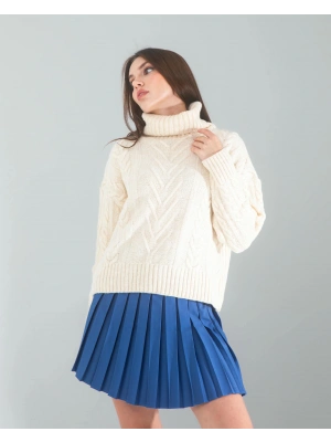 Ekru Saç Örgü Triko Kazak