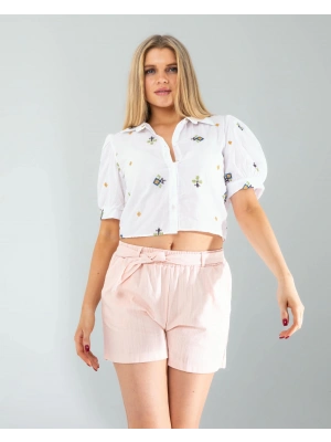 Etnik Desen Nakışlı Gömlek