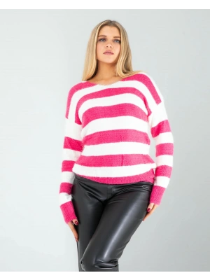 Fuşya Çizgili Triko