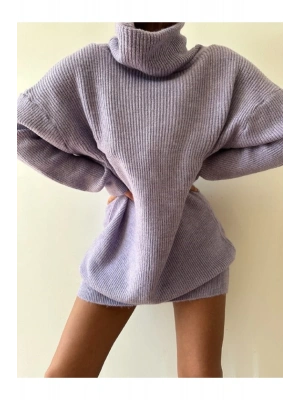 Gri Boğazlı Triko Elbise