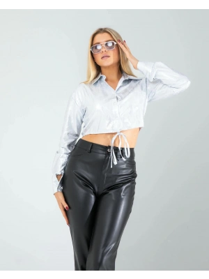 Gümüş Yılan Varaklı Beli Bağcıklı Gömlek