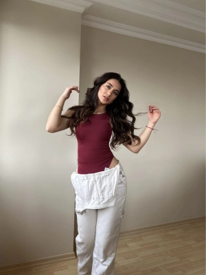 Halter Yaka Bordo Bodysuit