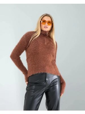 Kahve Fermuarlı Sakal Triko