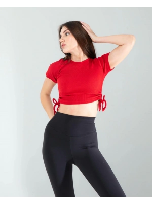 Kırmızı Yandan Büzgülü Crop