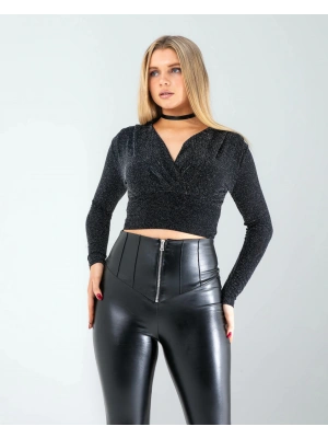 Kruvaze Yaka Pullu Bluz