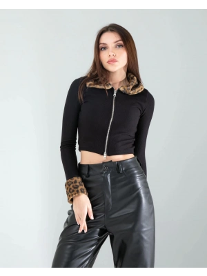 Kürk Detay Fermuarlı Crop