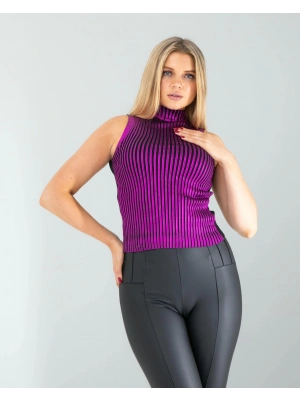Mor Bisiklet Yaka Varaklı Triko