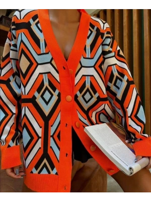 Özel Tasarım Turuncu Çelik Örgü Triko Kadın Hırka