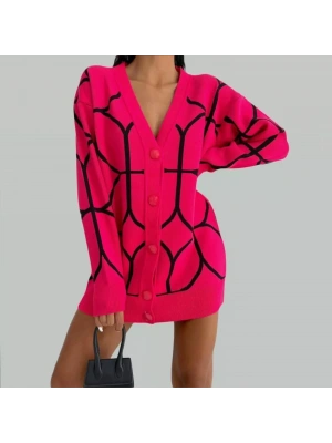 Pembe Çelik Örgü Triko Kadın Hırka