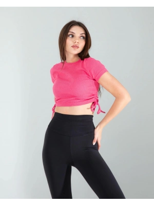 Pembe Yandan Büzgülü Crop