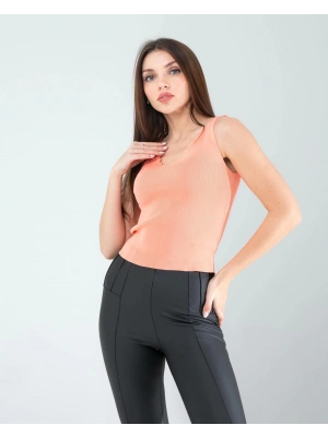 Pudra Merdiven Yaka Kalın Askı Crop Bluz