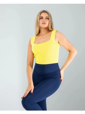 Sarı Kare Yaka Kalın Askı Triko Crop Bluz