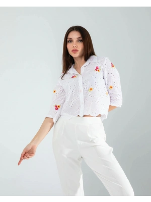 Sarı Nakışlı Fisto Gömlek