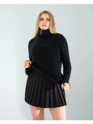 Siyah Fermuarlı Sakal Triko