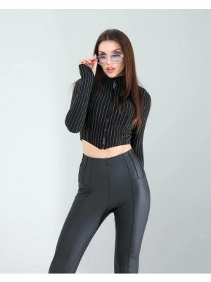 Siyah Fitilli Parmak Geçmeli Crop