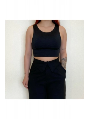Siyah Kalın Askılı Scuba Kumaş Crop