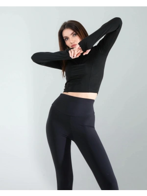 Siyah Renkli Parmak Geçmeli Spor Body