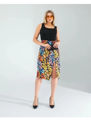 Siyah Şal Detay Yandan Yırtmaçlı Etek