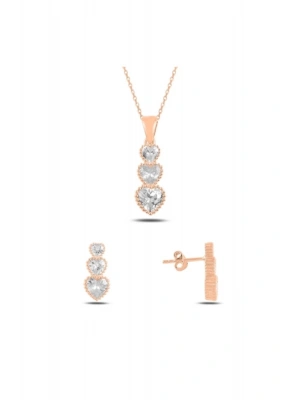 Süzme Kalp Zirkon Taşlı Set