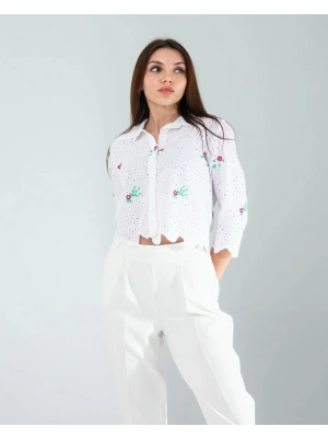 Yeşil Nakışlı Fisto Gömlek