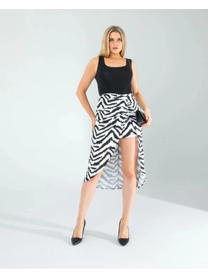 Zebra Desen Yandan Büzgülü Etek
