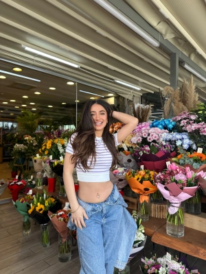 Mor Çizgili Manşet Detay T-Shirt