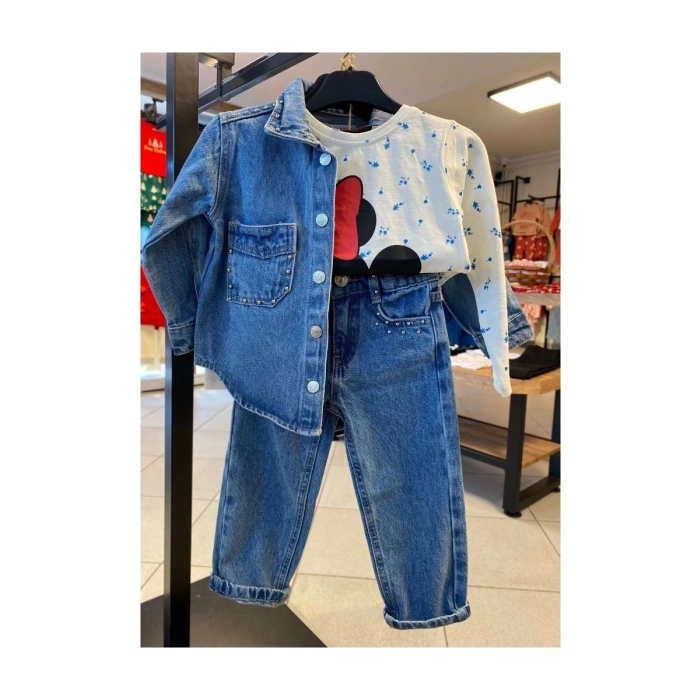 Mavi Renk Zımba Detaylı Unisex Jean Pantolon