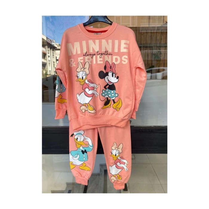 Somon Rengi Minnie Mouse Baskılı Eşofman Takımı