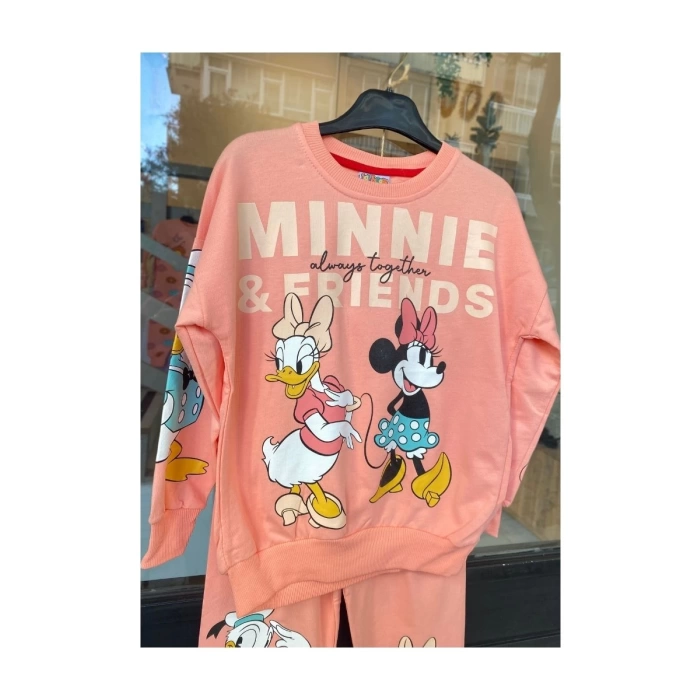 Somon Rengi Minnie Mouse Baskılı Eşofman Takımı