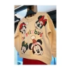 Krem Renk Mickey Mouse Desenli Noel Sweatshirt