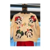 Krem Renk Mickey Mouse Desenli Noel Sweatshirt