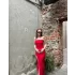 Kırmızı Askılı Yandan Yırtmaclı Maxi Elbise