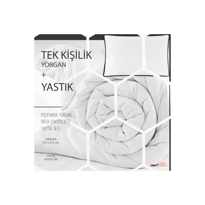 Öğrenci Seti - Tek Kişilik Yorgan Ve Yastık Seti - 155x215 Yorgan - Yastık - Poli Pamuk Set