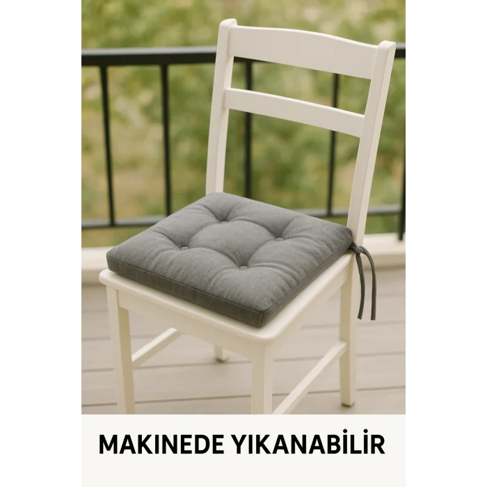 Pofidık Gri Sandalye Minderi – Bağcıklı, Slikon Dolgulu, Yıkanabilir