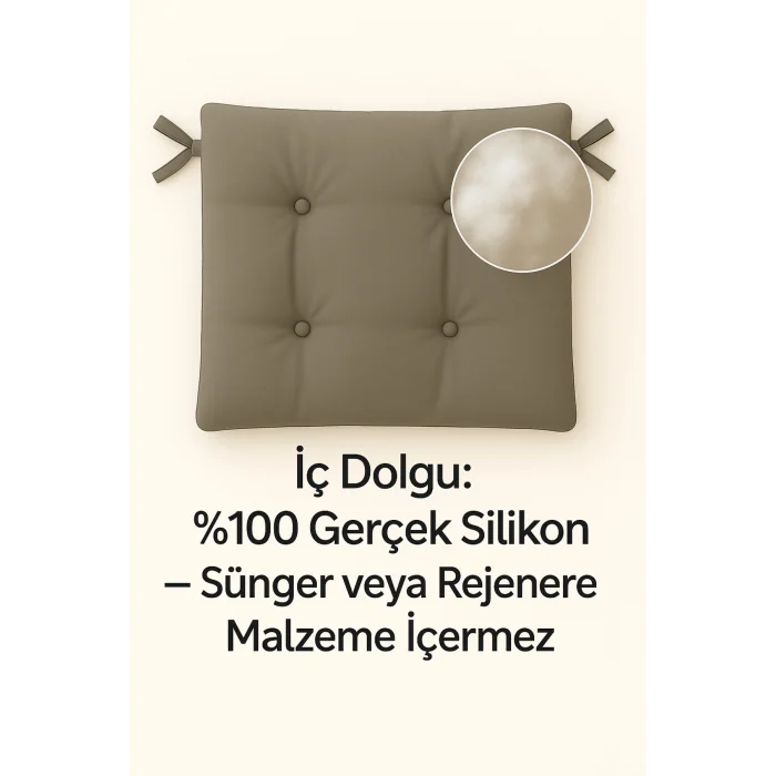 Pofidık Gri Sandalye Minderi – Bağcıklı, Slikon Dolgulu, Yıkanabilir