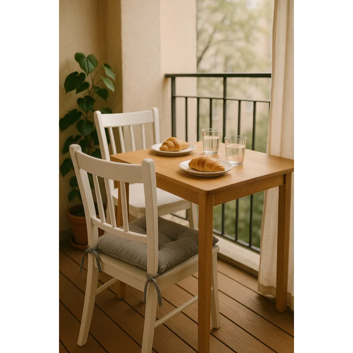 Pofidık Gri Sandalye Minderi – Bağcıklı, Slikon Dolgulu, Yıkanabilir