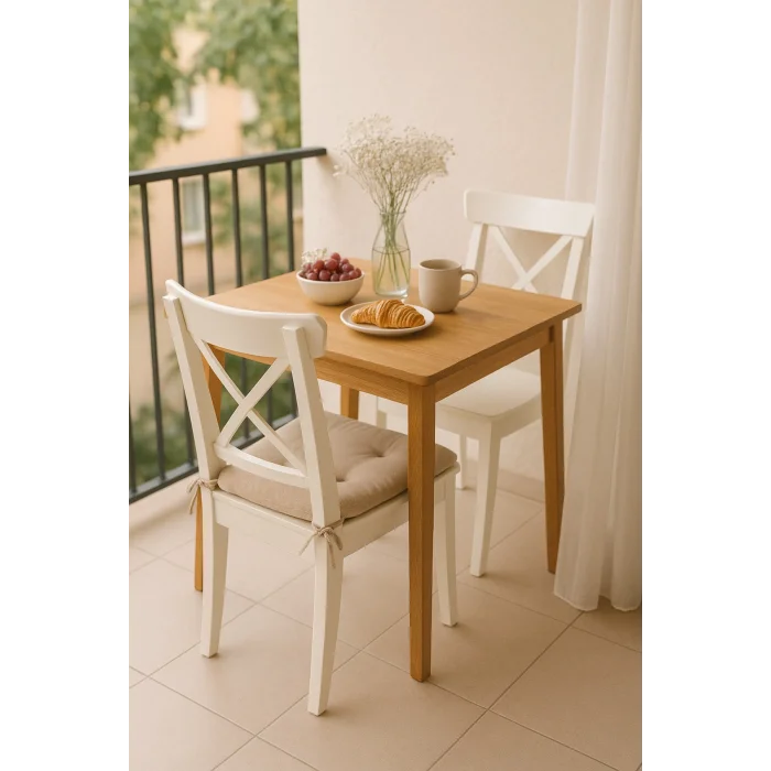 Pofidık Bej Sandalye Minderi – Bağcıklı, Slikon Dolgulu, Yıkanabilir