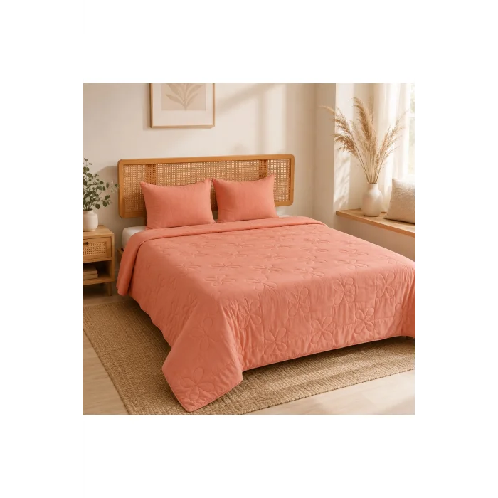 Petalya Somon Kapitoneli Yatak Örtüsü Seti Battal Boy 220x235