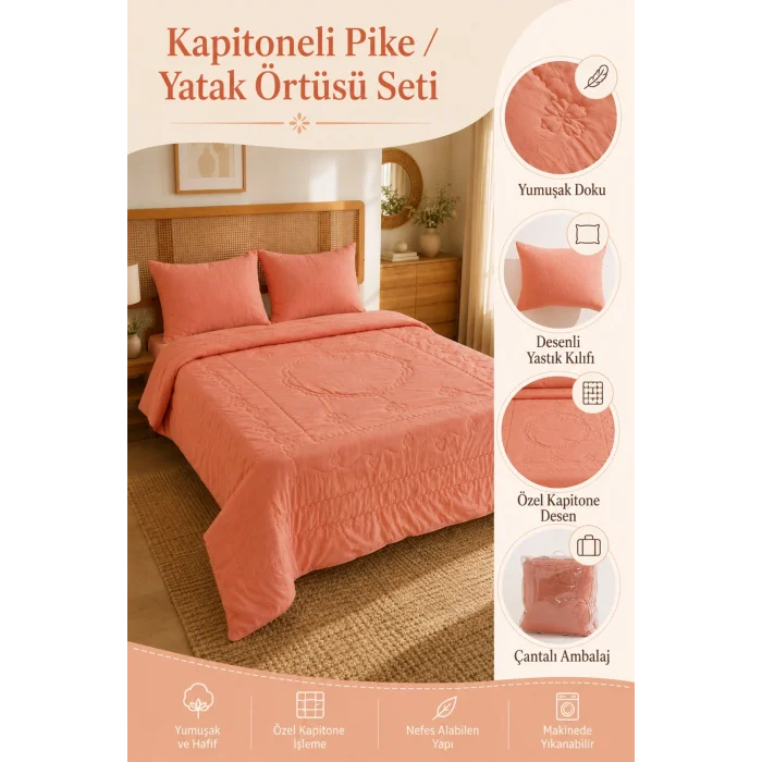 Cirena Somon İnce Kapitoneli Uyku Seti Çift Kişilik 220x235